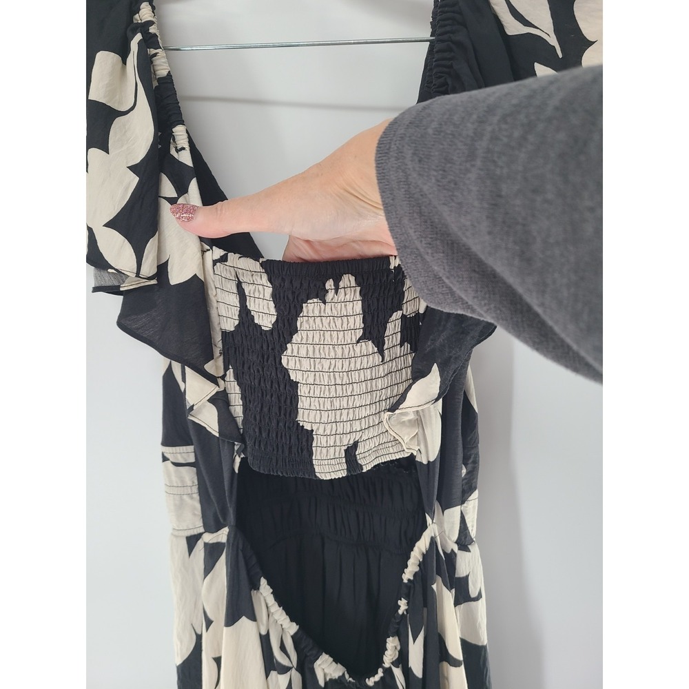 Anthropologie Black and Cream Floral Asymmetrical Maxi Dress - Picture 13 of 14